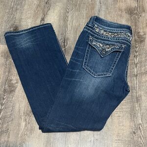 Miss Me Dark Blue Boot Cut Jeans with Embellished Pockets size 32/32